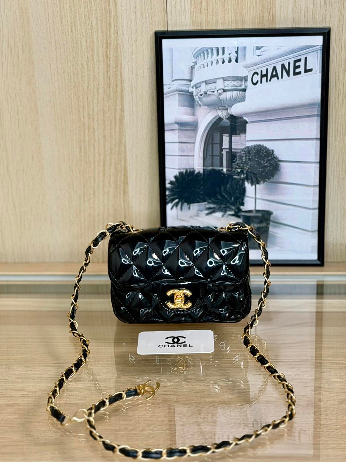 Chanel Mini Classic Patent Quilted Flap – Black & Gold