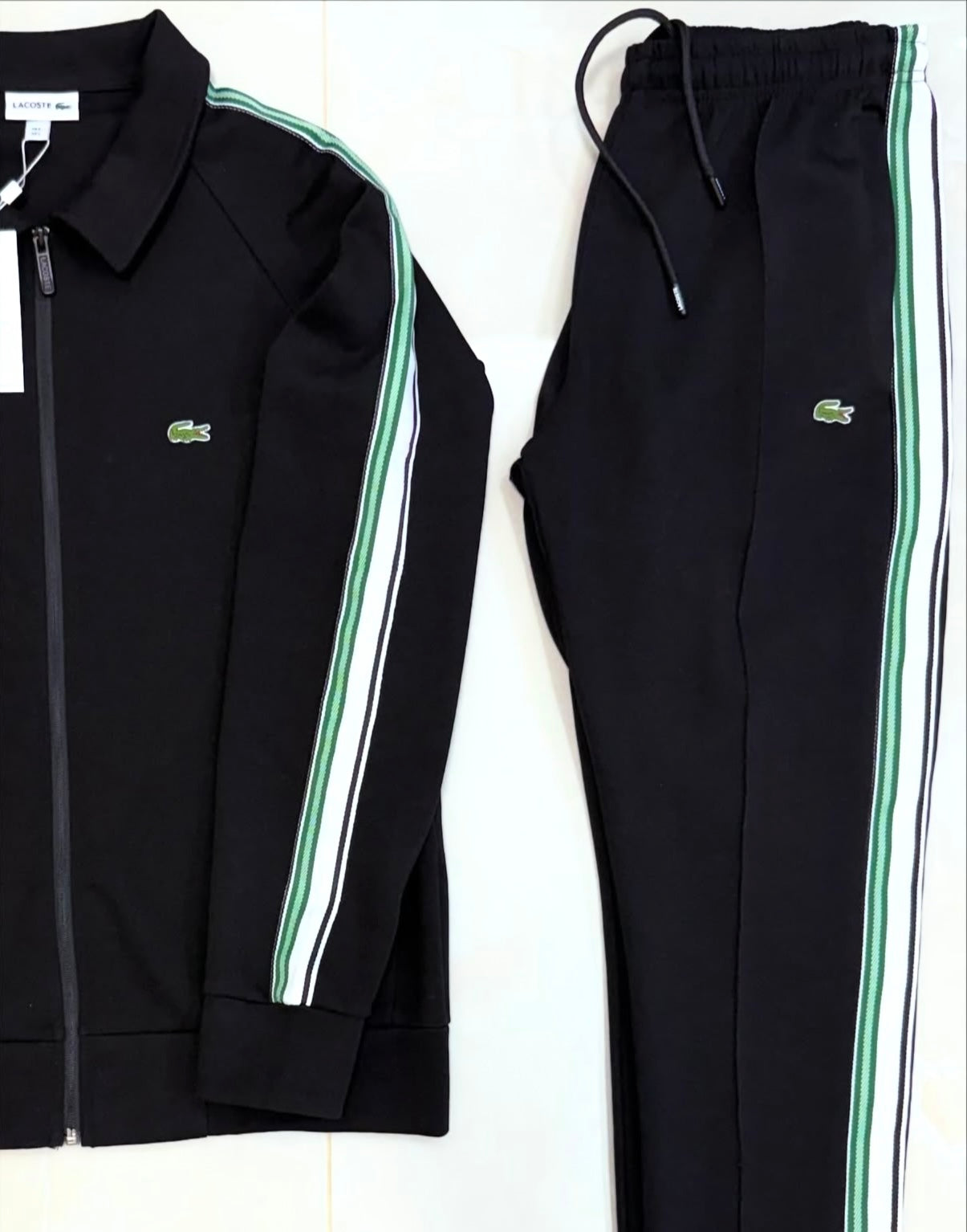 Lacoste Tracksuit – Μαύρο με Πράσινο/Λευκό Ρίγα (Classic Sport Edition)