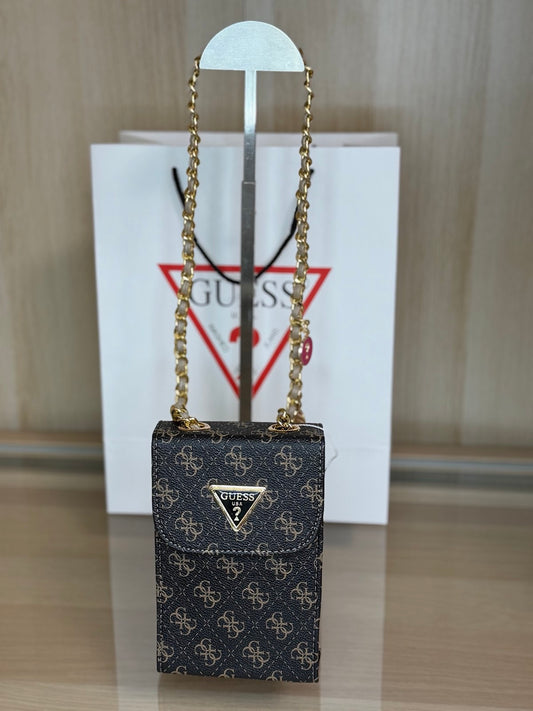 Guess Monogram Crossbody – Μαύρο με Χρυσή Αλυσίδα